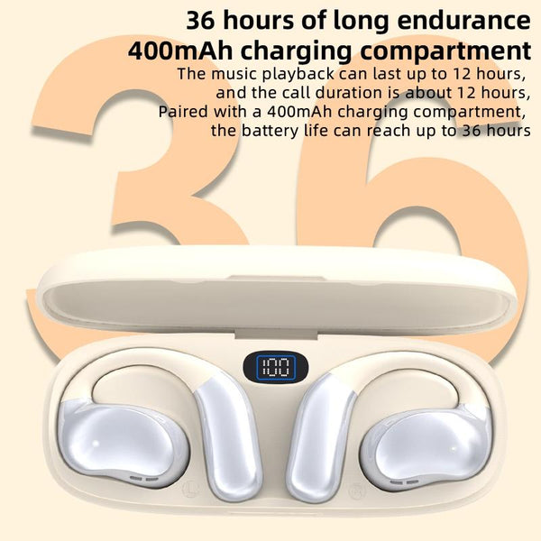 Bluetooth Earphones With Hanging Design And Digital Display Charging Case Skin Colour Headphones