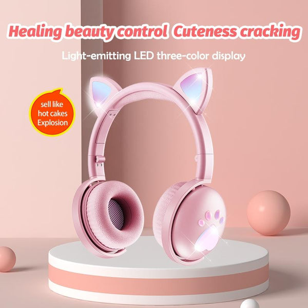 7.1 Surround Sound Cat Ear Gaming Headset With Mic Pink Headsets