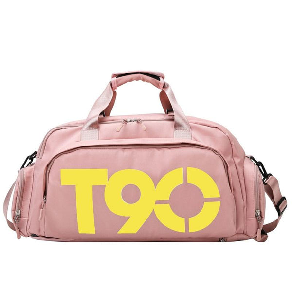 Large Capacity Sports Bag With Wet Dry Separation Pink Yellow Gym Bags