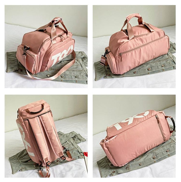 Large Capacity Sports Bag With Wet Dry Separation Pink Yellow Gym Bags