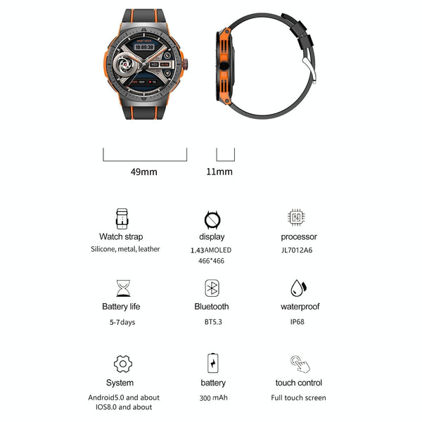 1.43 Inch Bt5.3 Ip68 Sport Smart Watch Support Bluetooth Call / Message Notification Heart Rate Blood Pressure Health Monitor Red Smart Watches