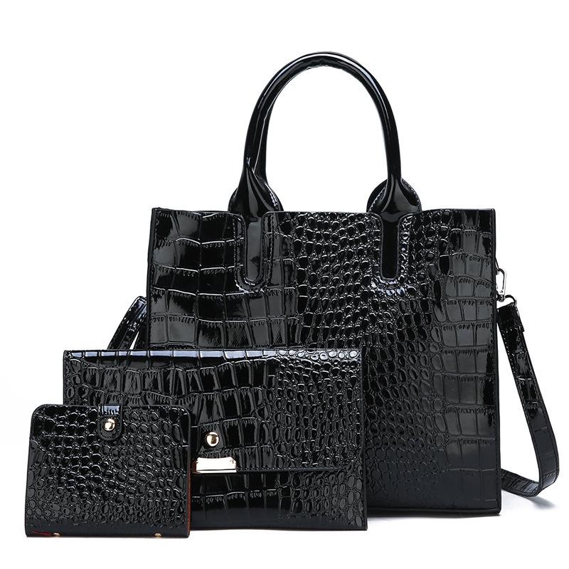 Versatile Crocodile Pattern Shoulder Bag For Women 3 In 1 Design Black Women's Bags & Handbags