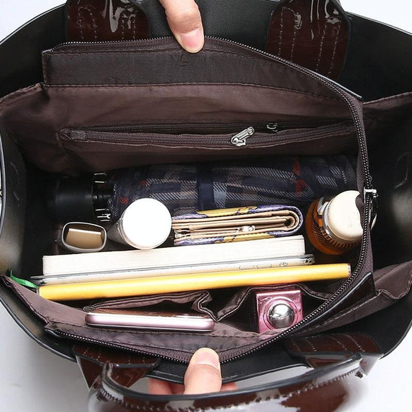 Versatile Crocodile Pattern Shoulder Bag For Women 3 In 1 Design Black Women's Bags & Handbags