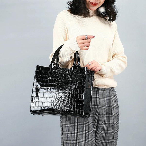 Versatile Crocodile Pattern Shoulder Bag For Women 3 In 1 Design Black Women's Bags & Handbags