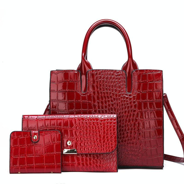 Versatile Crocodile Pattern Shoulder Bag For Women 3 In 1 Design Black Women's Bags & Handbags