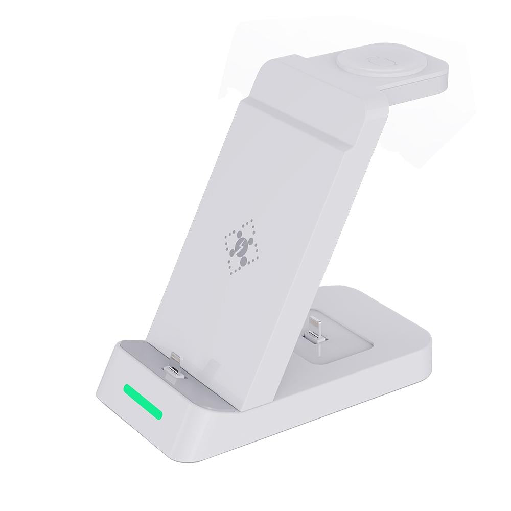 18W 3 In Wireless Charger Stand For Iphone & Apple Watch White Chargers & Cradles