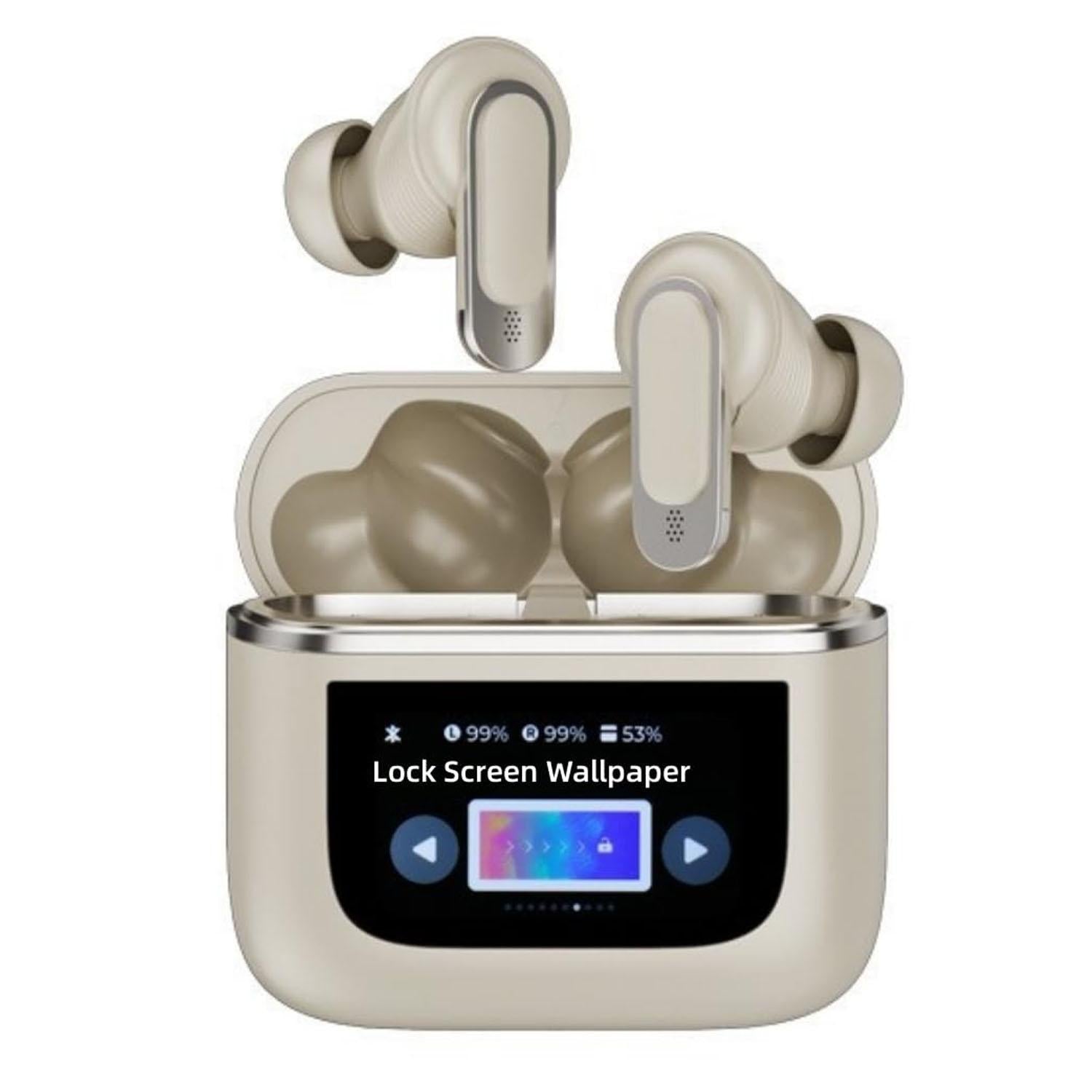 Wireless Bluetooth Earphones With Touch Screen And Active Noise Reduction Gold Earbuds