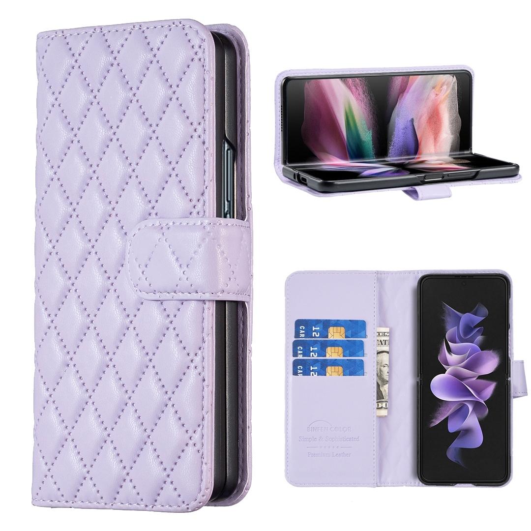 For Samsung Galaxy Z Fold4 5G Diamond Lattice Wallet Case Sleek And Stylish Purple Cases Covers & Skins