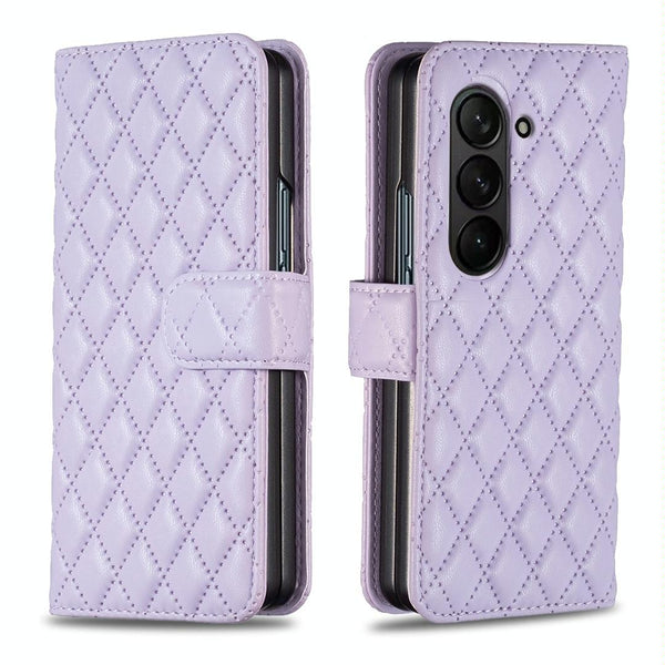 For Samsung Galaxy Z Fold4 5G Diamond Lattice Wallet Case Sleek And Stylish Purple Cases Covers & Skins