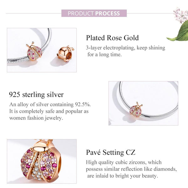 925 Sterling Silver Zircon Ladybug Bracelet / Necklace Set Rose Gold Bracelets