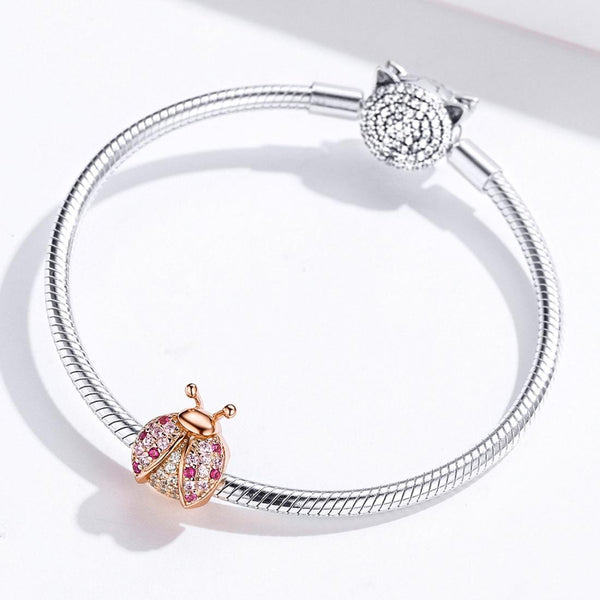 925 Sterling Silver Zircon Ladybug Bracelet / Necklace Set Rose Gold Bracelets