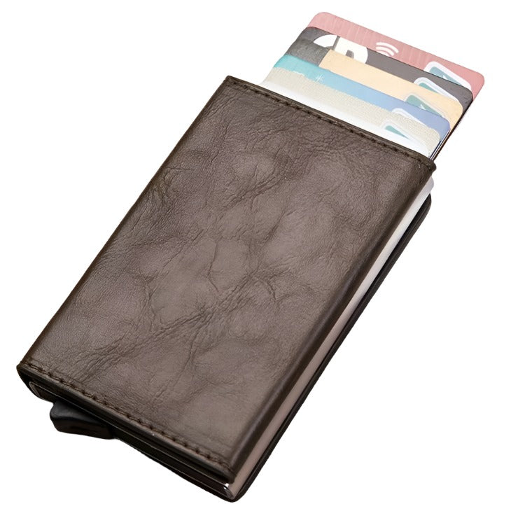 Aluminum Rfid Card Holder With Automatic Pop Up Function Coffee Wallets