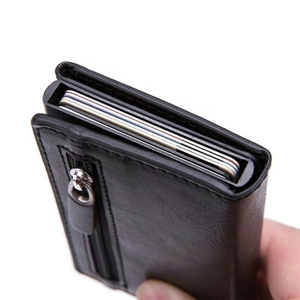 Aluminum Rfid Card Holder With Automatic Pop Up Function Coffee Wallets