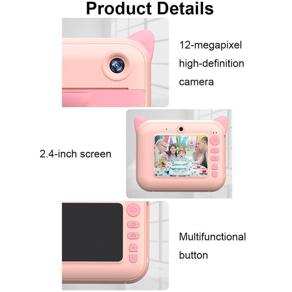 Pink 2.4 Hd Screen Kids Thermal Printing Camera No Memory Card Digital Cameras