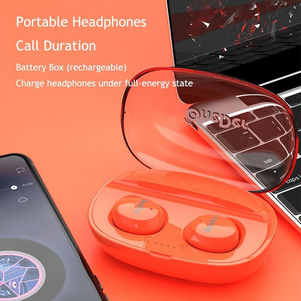 Waterproof Tws Bluetooth Earphones Hd Stereo Sound Red Earbuds
