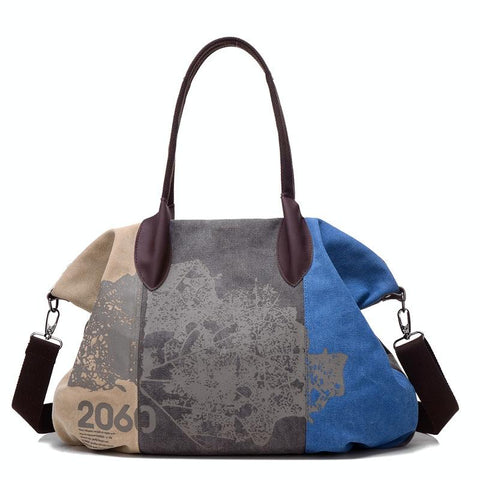 Blue Graffiti Canvas Shoulder Bag Large Capacity Women's Bags & Handbags