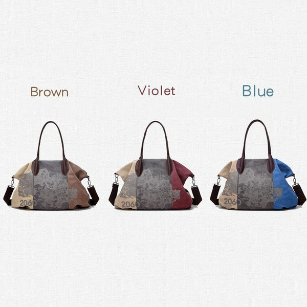 Blue Graffiti Canvas Shoulder Bag Large Capacity Women's Bags & Handbags