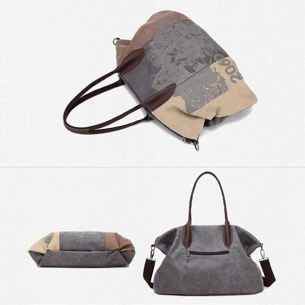 Blue Graffiti Canvas Shoulder Bag Large Capacity Women's Bags & Handbags