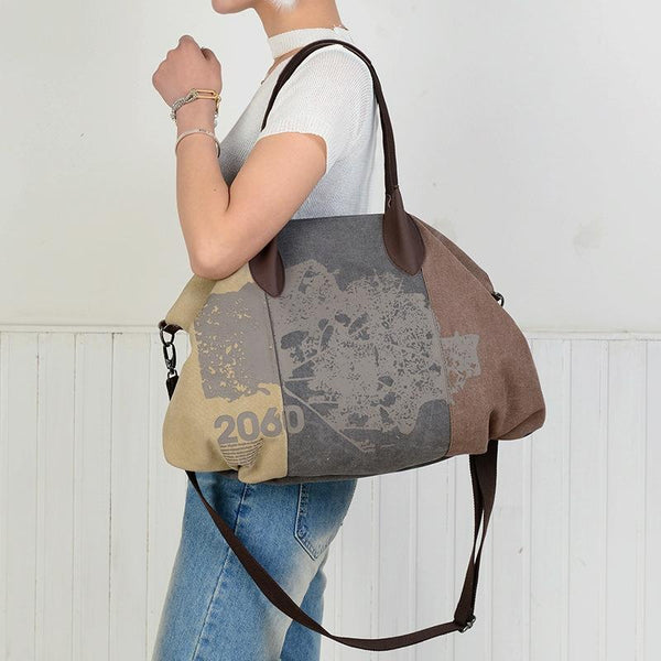 Blue Graffiti Canvas Shoulder Bag Large Capacity Women's Bags & Handbags