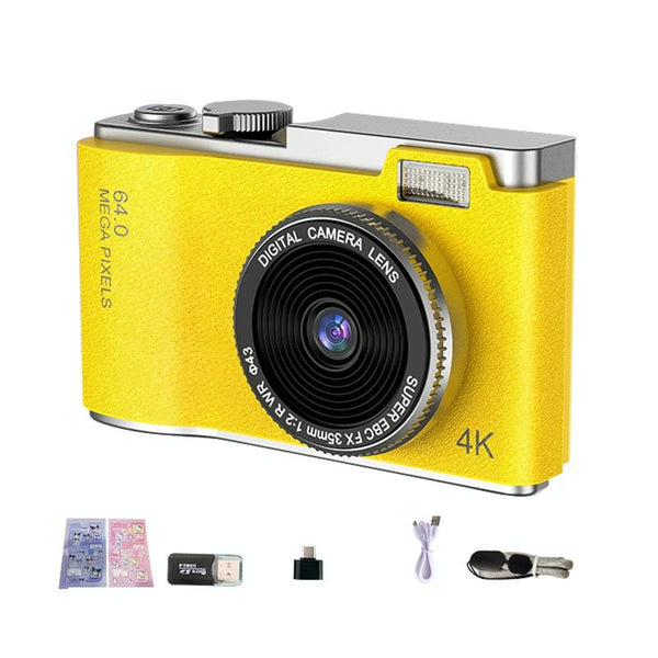 Retro Kids Camera With Dual Lens 4K Hd Ccd 2.4 Inch_Yellow Digital Cameras