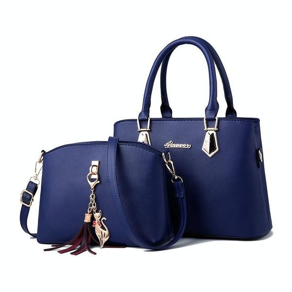 2 In 1 Women Casual Fashion Messenger Handbags Large Capacity Bag Navy Blue Women's Bags & Handbags
