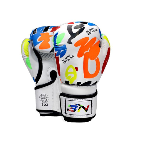 Kids' 6Oz Boxing Gloves For Training And Fighting Graffiti Design White Gloves Boxing