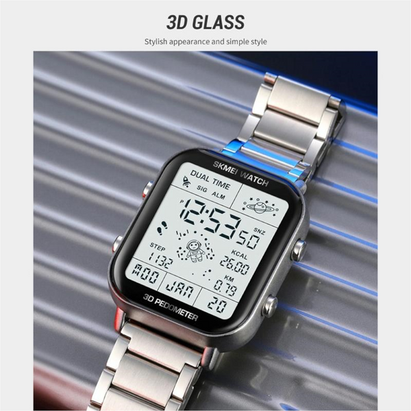 1888 Men Multifunctional Waterproof Digital Watch Stainless Steel 30M Gold Watches