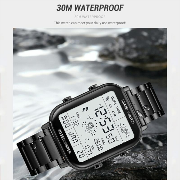 1888 Men Multifunctional Waterproof Digital Watch Stainless Steel 30M Gold Watches