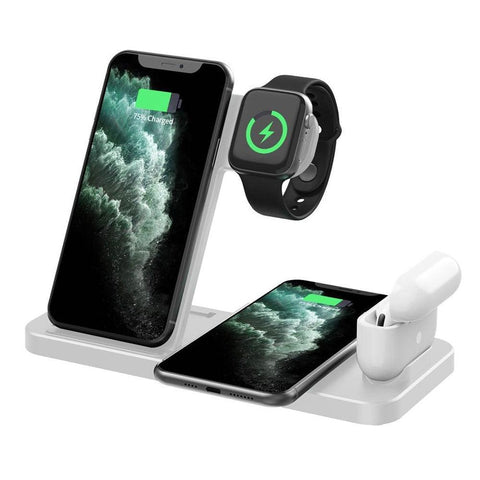 Foldable 4 In 1 Wireless Charger For Mobile Devices White Chargers & Cradles