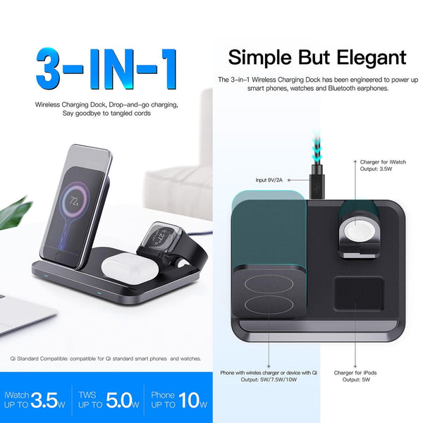 15W 3 In Foldable Wireless Charger White Chargers & Cradles