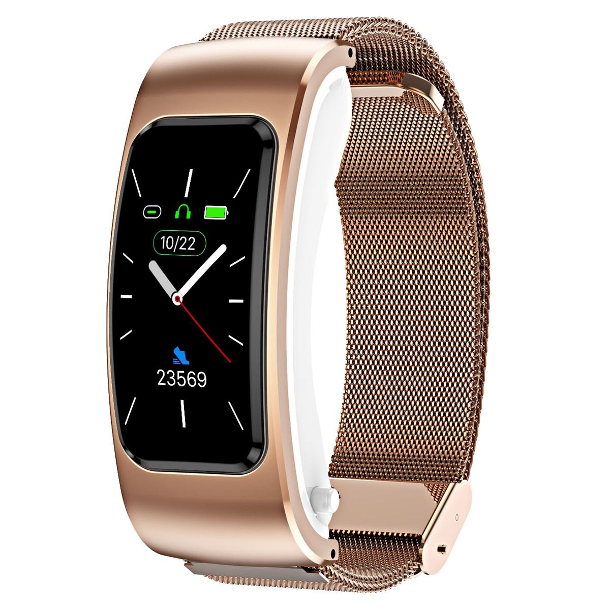 1.08 Inch Steel Band Waterproof Smart Watch Detachable Earphone Bluetooth Call Rose Gold Smart Watches