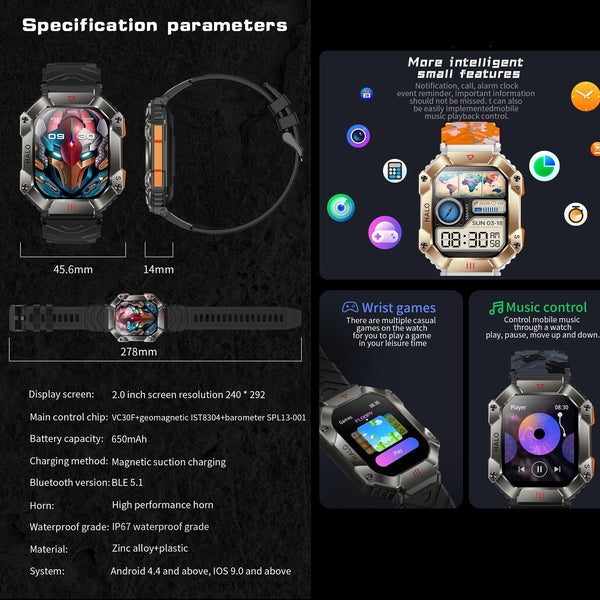 2.0" Bt5.1 Ip67 Sport Smartwatch With Call Sleep O2 Hr Bp Monitor White + Camouflage Smart Watches