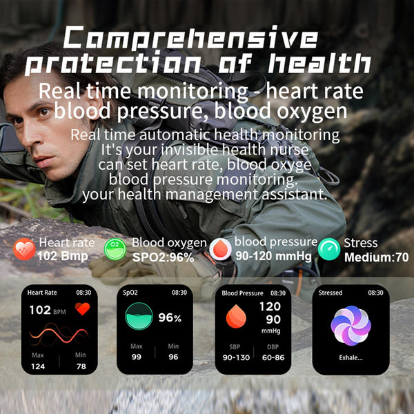 2.0" Bt5.1 Ip67 Sport Smartwatch With Call Sleep O2 Hr Bp Monitor White + Camouflage Smart Watches