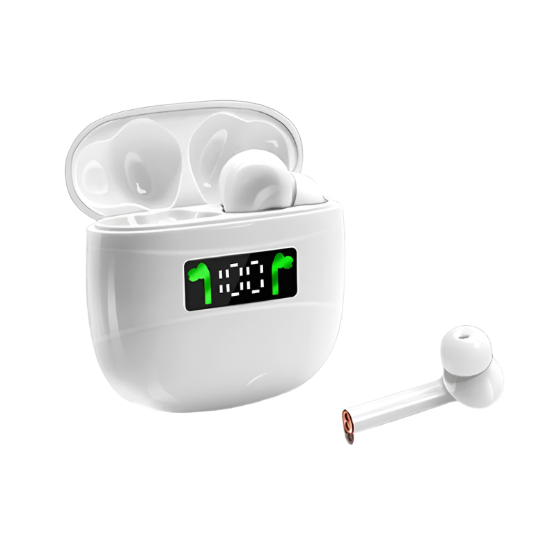 Waterproof Wireless Bluetooth With Led Display And Hifi Sound White Earbuds