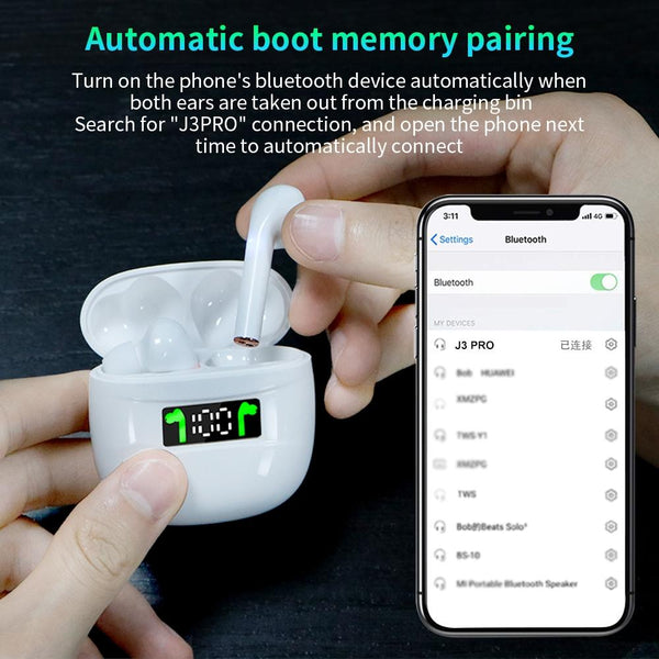 Waterproof Wireless Bluetooth With Led Display And Hifi Sound White Earbuds