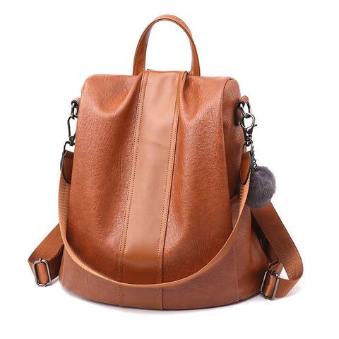 Stylish Leather Backpack For Women Chic Design Khaki Women Backpacks
