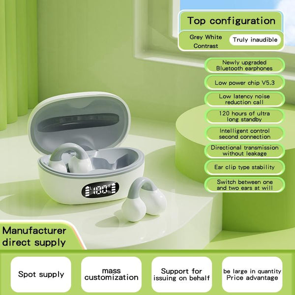 Wireless Clip On Earphones With Charging Case White + Gray Earbuds