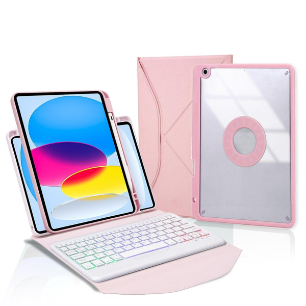 Bluetooth Keyboard Leather Tablet Case With Pen Slot And Backlight Pink Keyboards