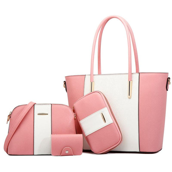 Stylish 4 In 1 Diagonal Handbag With Large Capacity Pink White Women's Bags & Handbags