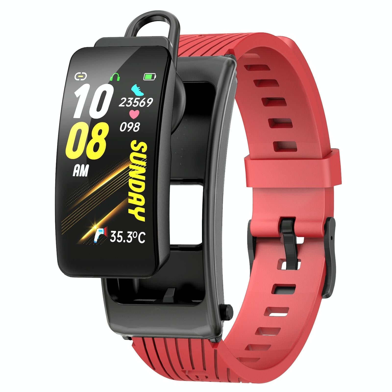 1.14" Silicone Band Waterproof Smart Watch Detachable Earphone Bluetooth Call Black Red Smart Watches
