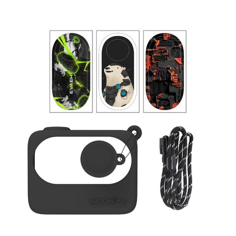Silicone Case For Insta360 Go With Neck Strap And Skin Wrap_Black Camera Cases Bags & Covers