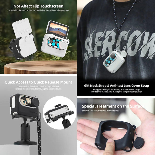 Silicone Case For Insta360 Go With Neck Strap And Skin Wrap_Black Camera Cases Bags & Covers