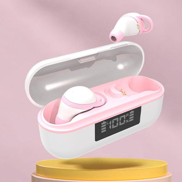 X999 Mini Wireless Noise Reduction Earphones With Digital Display Charging Case Pink Earbuds