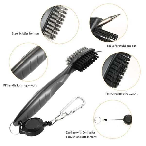 Complete Golf Club Cleaning Brush Set Ball Slot Black Groove Sharpeners & Brushes