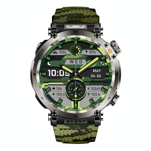 Waterproof Smart Watch With Flashlight Banknote Detector And Compass Camo Army Green Smart Watches