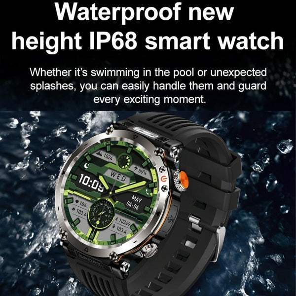 Waterproof Smart Watch With Flashlight Banknote Detector And Compass Camo Army Green Smart Watches