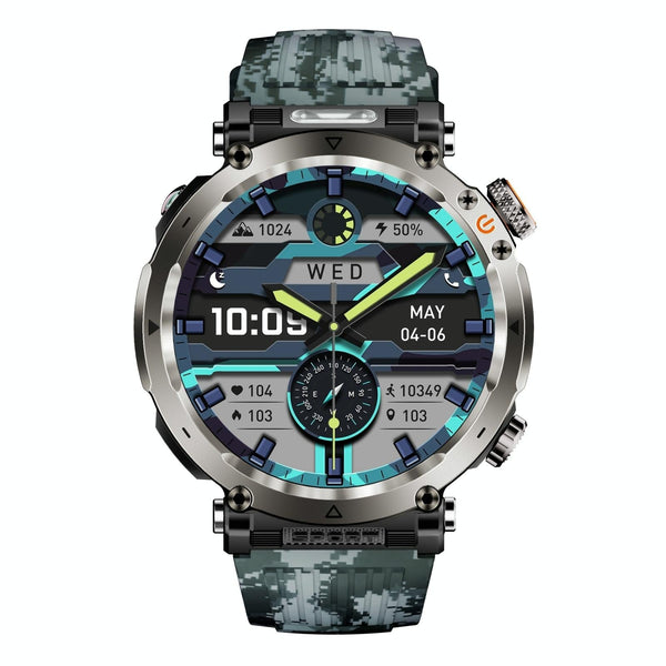 Waterproof Smart Watch With Flashlight Banknote Detector And Compass Camo Army Green Smart Watches