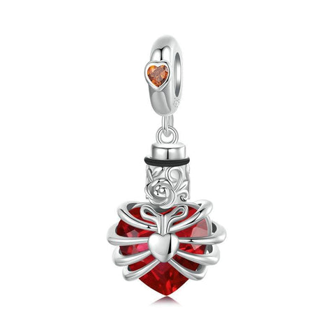 925 Sterling Silver Heart Pendant With Beaded Detail Red Charms & Pendants