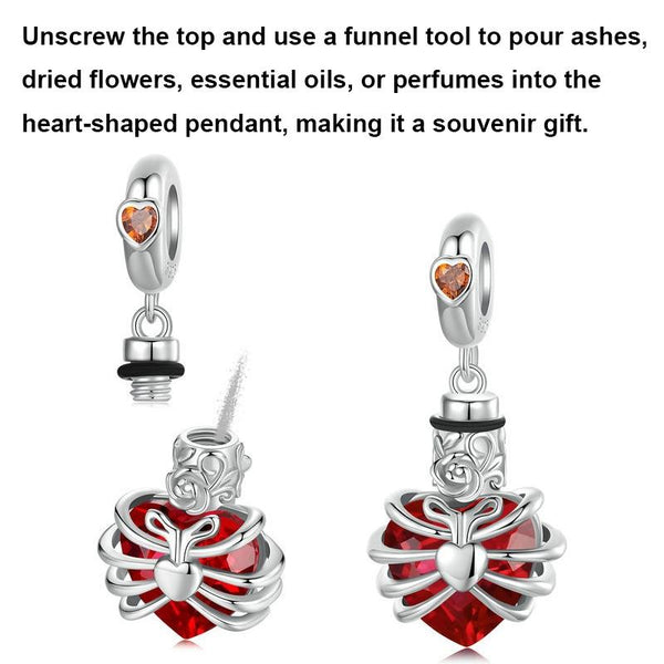 925 Sterling Silver Heart Pendant With Beaded Detail Red Charms & Pendants
