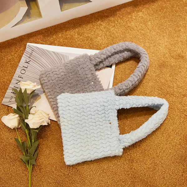 Small Plaid Handbag In Plush Material Sky Blue Women's Bags & Handbags